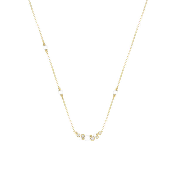 LADIES NECKLACE 0.16CT ROUND/PEARL DIAMOND 14K YELLOW GOLD