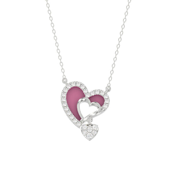 10K WHITE GOLD LADIES PENDANT INCLUDES WITH CHAIN  0.20CT ROUND DIAMOND & PINK ENAMEL, INCLUDES CHAIN
