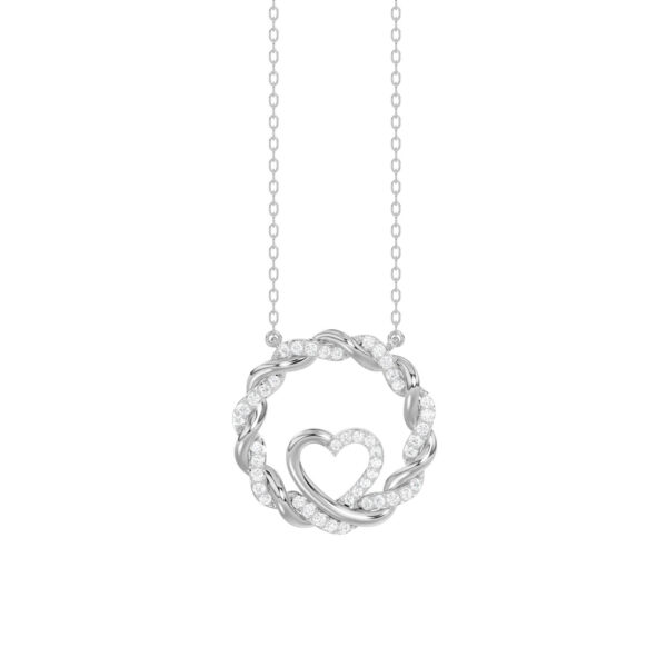 ELEGANCE 10K WHITE GOLD 0.15CT TWISTED CIRCLE HEART & LADIES PENDANT ROUND DIAMOND WITH CHAIN