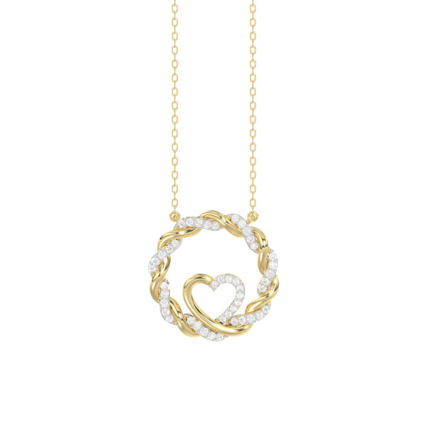 ELEGANCE 10K YELLOW GOLD 0.15CT TWISTED CIRCLE HEART & LADIES PENDANT ROUND DIAMOND WITH CHAIN