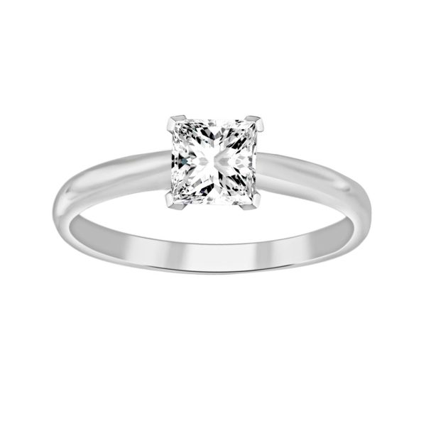 LADIES SOLITAIRE RING 0.33CT PRINCESS DIAMOND 14k WHITE GOLD