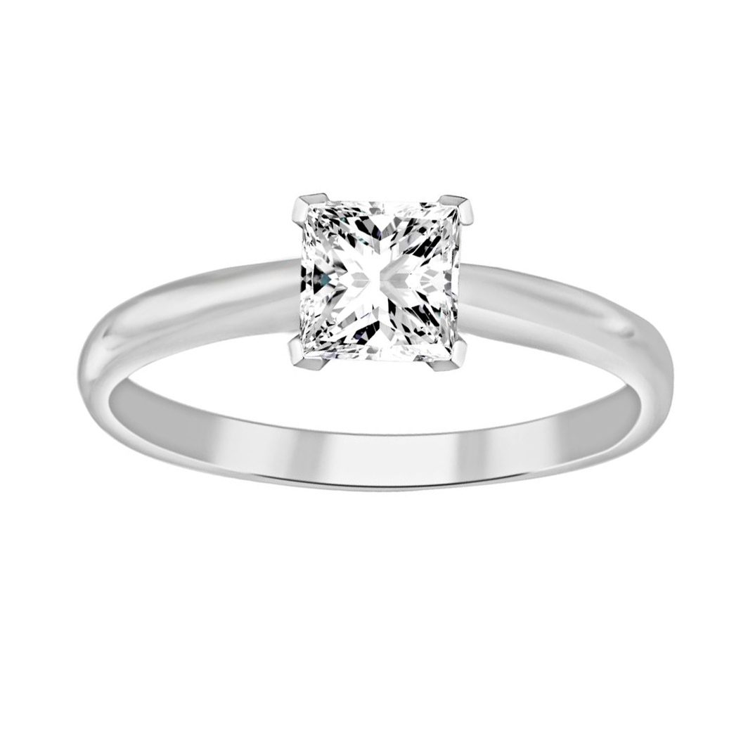LADIES SOLITAIRE RING 1.00CT PRINCESS DIAMOND 14K WHITE GOLD - Image 1