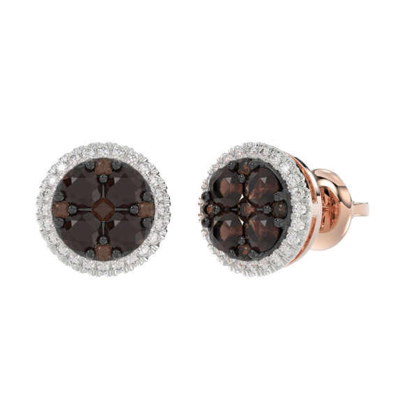LADIES EARRINGS 1.00CT ROUND/DARK BROWN DIAMOND 14K ROSE GOLD