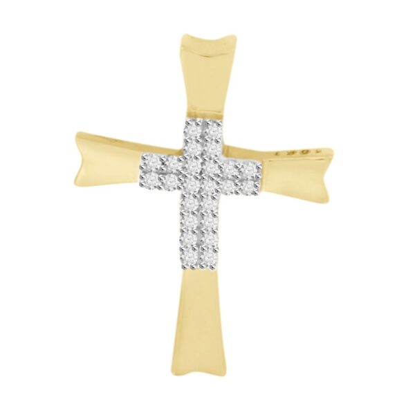 LADIES CROSS WITH CHAIN 0.05CT ROUND DIAMOND 10K YELLOW GOLD