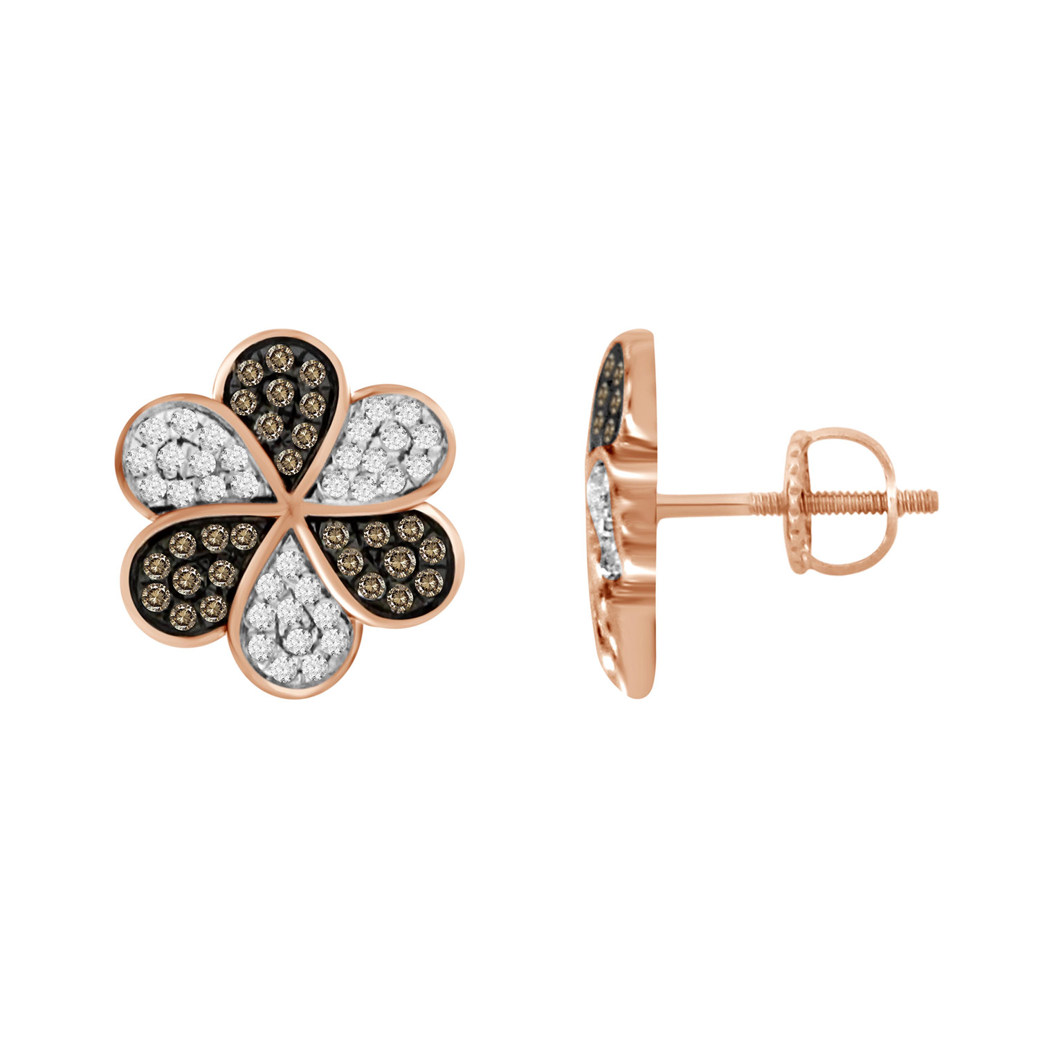 LADIES EARRINGS 0.40CT DARK BROWN/ROUND DIAMOND 10K ROSE GOLD - Image 1
