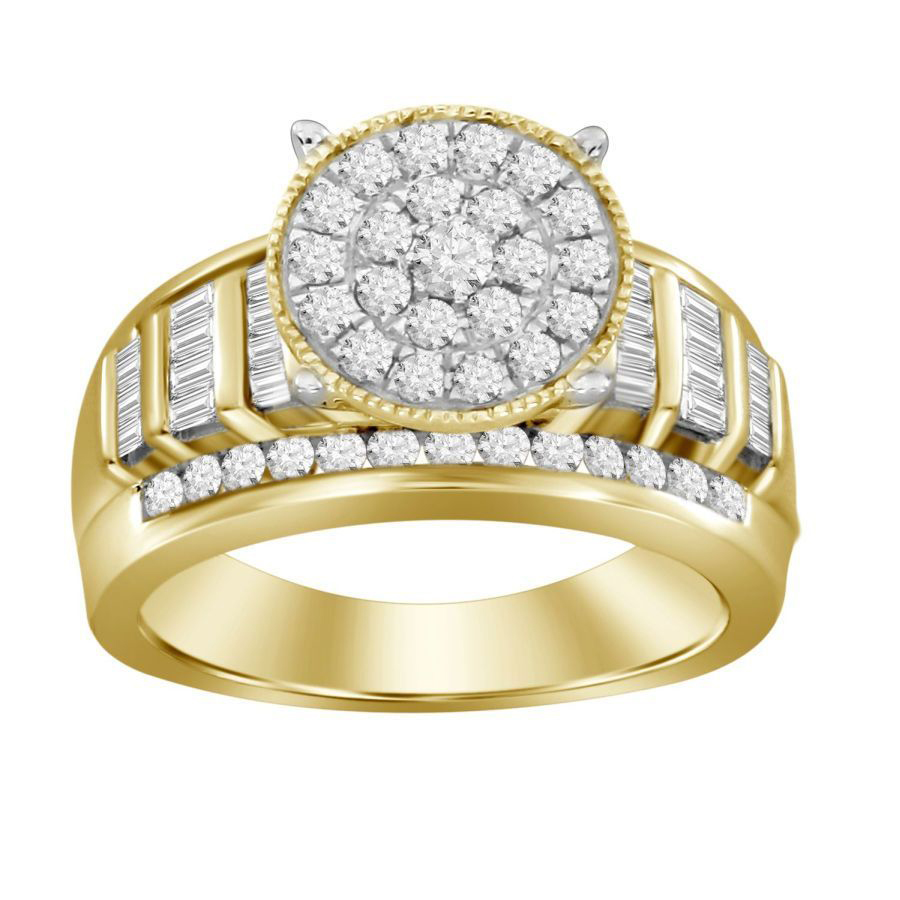 LADIES RING 0.50CT ROUND/BAGUETTE DIAMOND 10K YELLOW GOLD - Image 1