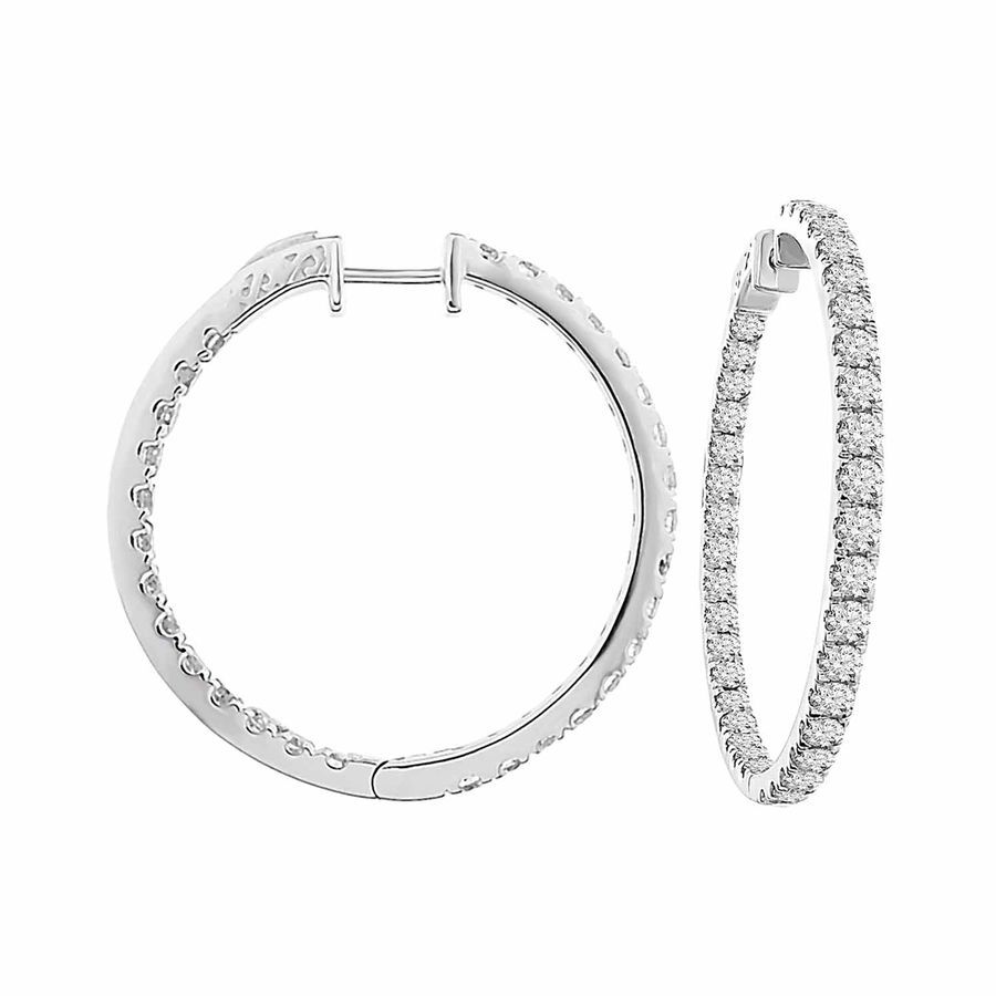 LADIES HOOP EARRINGS 5.00CT ROUND DIAMOND 14K WHITE GOLD (SI QUALITY) - Image 1