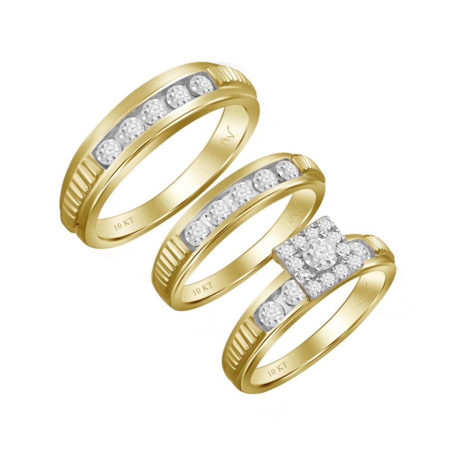 LADIES TRIOS RING 0.25CT ROUND DIAMOND 10K YELLOW GOLD - Image 1